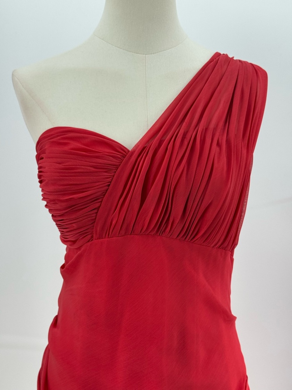 Dalia MacPhee Red One Shoulder Ruffle  Evening Gown Ruched Chiffon Formal  Dress - Picture 5 of 16